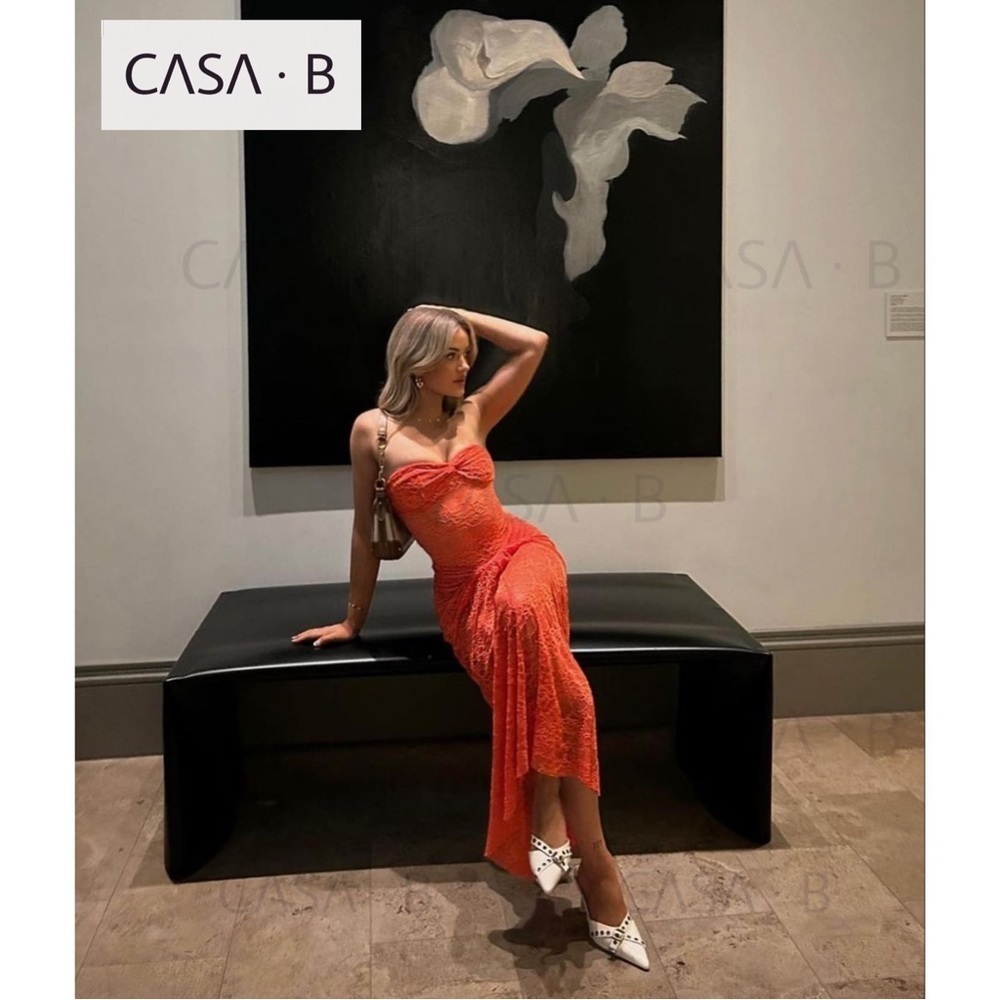 NEW to CASA B💫 Theresa Front-Twist Strapless Lace Maxi Dress-Tangerine orange - Picture 16 of 17